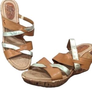 BOC tan and silver leather strappy wedges, size 8m